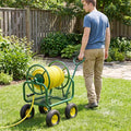 Portable Garden Hose Reel Cart Holds 300FT of 5/8" Large Capacity, Heavy Duty Metal Hose Cart with 4 Wheels & Storage Basket for Lawn Yard